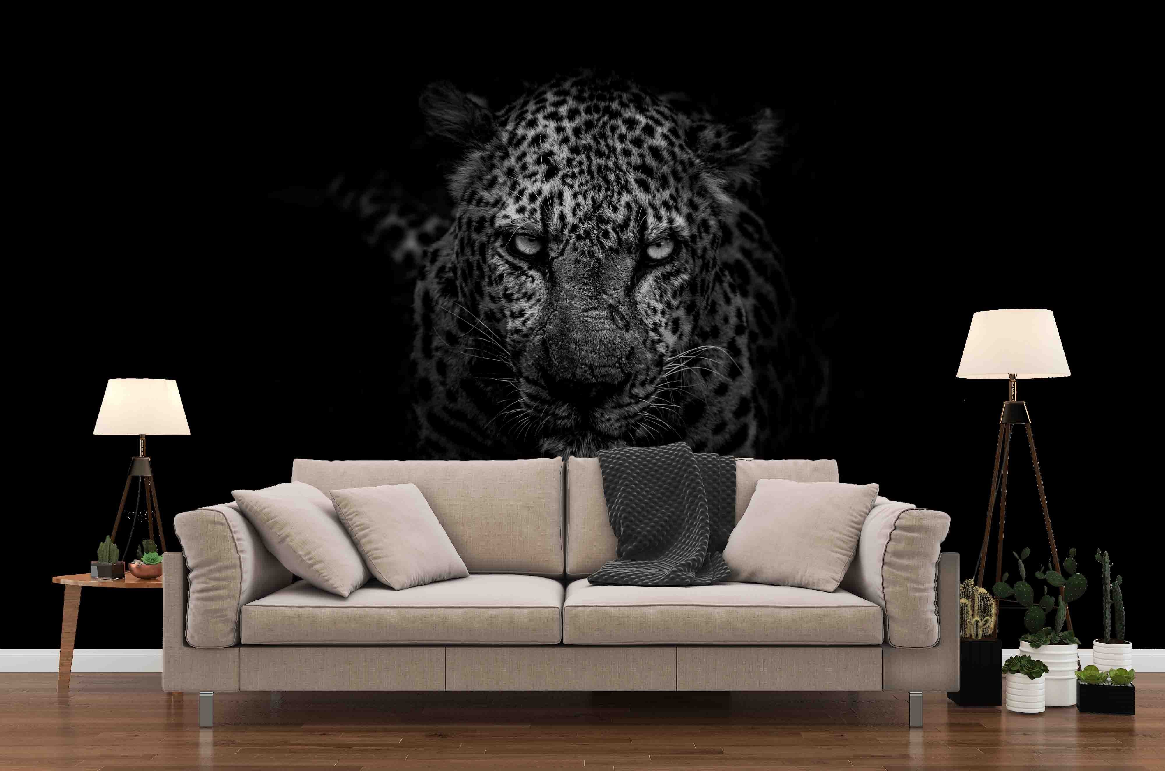 3D Leopard Black Background Wall Mural Wallpaper 23