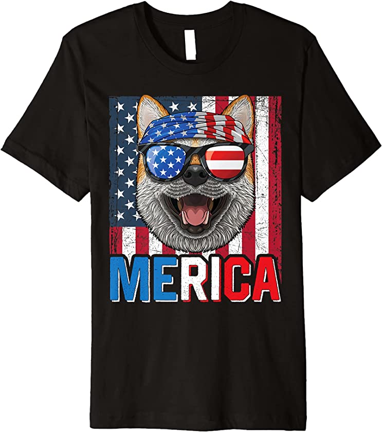 Shiba Inu Merica 4th of July Dog American Puppy Patriotic Premium T-Shirt