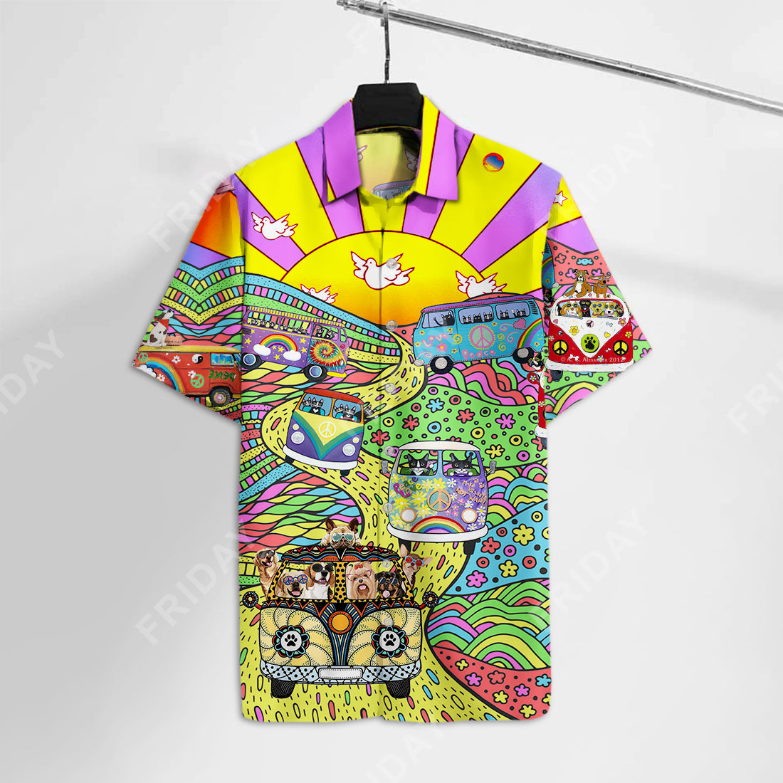 Hippie Hawaiian Shirt Van With Dogs Colorful Style Ha110961