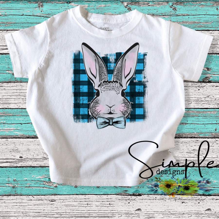 Blue Plaid Bunny Custom Youth, Kids, Onesies, Custom Shirts