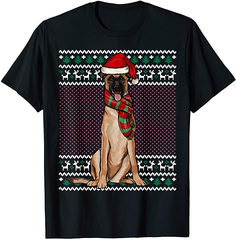 Xmas Belgian Malinoi Dog Santa Hat Ugly Christmas T-Shirt