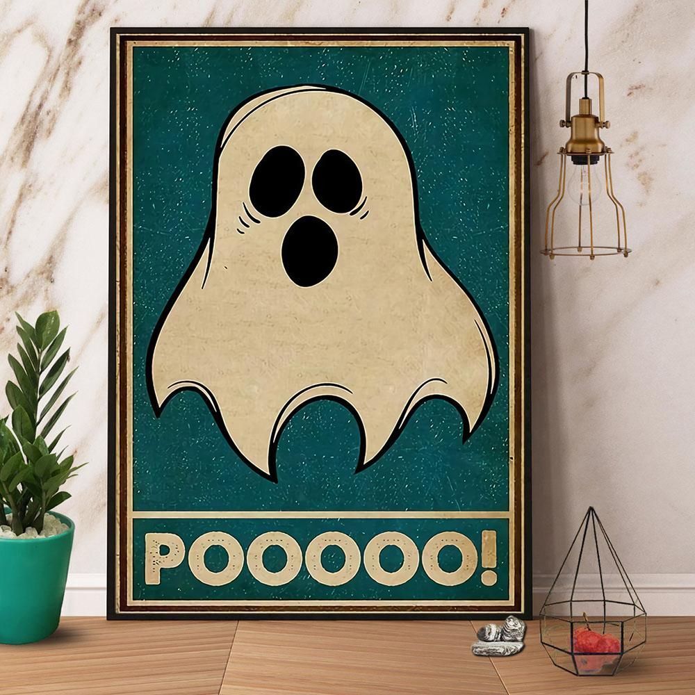 Retro Green Ghost Poooo Halloween Paper Canvas Prints Poster Wall Art