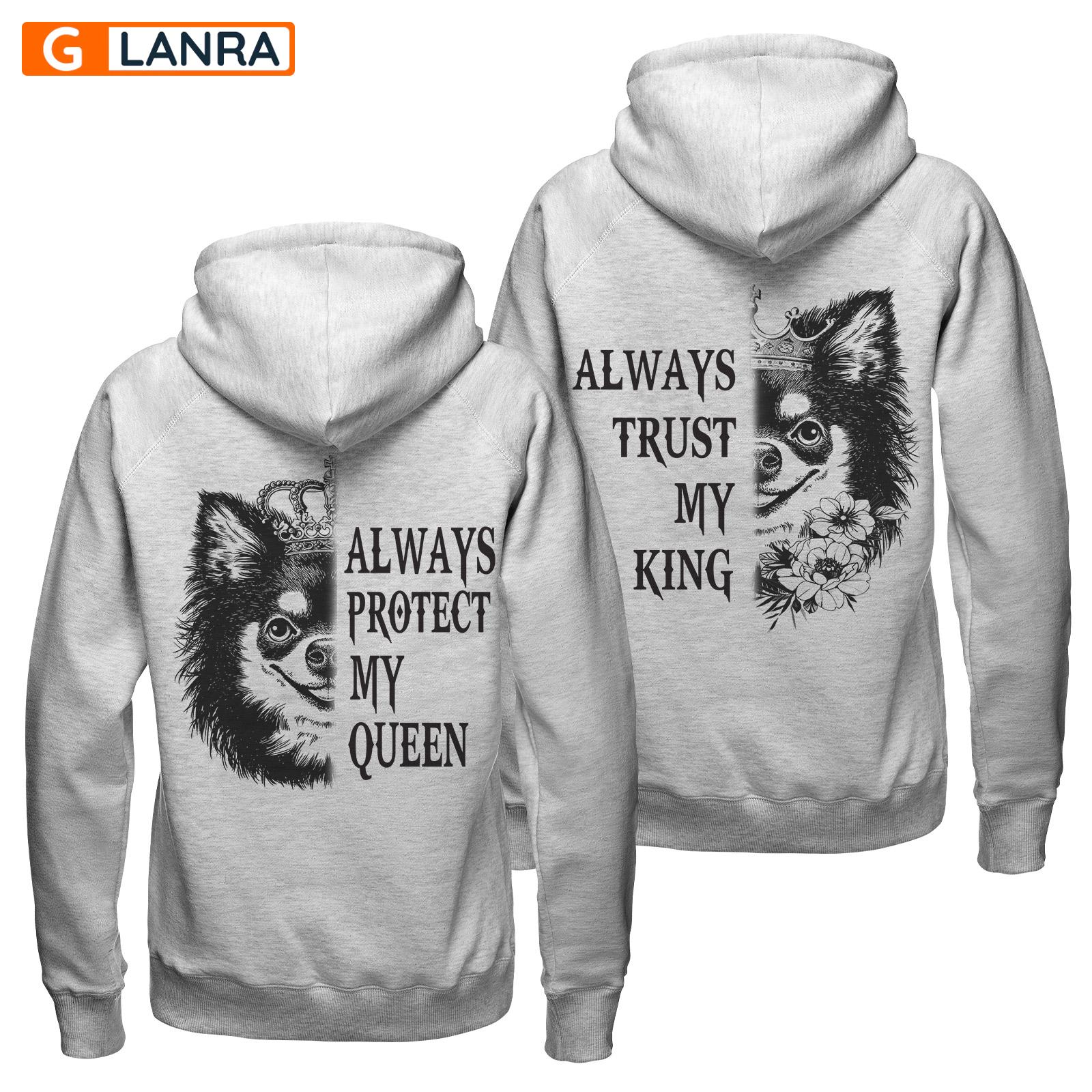 Always Protect My Queen Always Trust My King Hoodie, Pomeranian Dog Couple Hoodie, Dog Couple Hoodie, Husband Wife Hoodie, Unisex Sweater, Sweatshirt