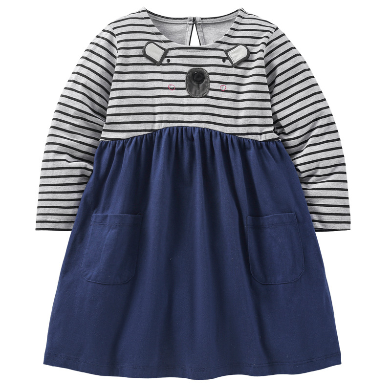 Autumn New Girl Cartoon Skirt Children’s Long-sleeved Striped Dress Cotton Girl Casual Skirt alx