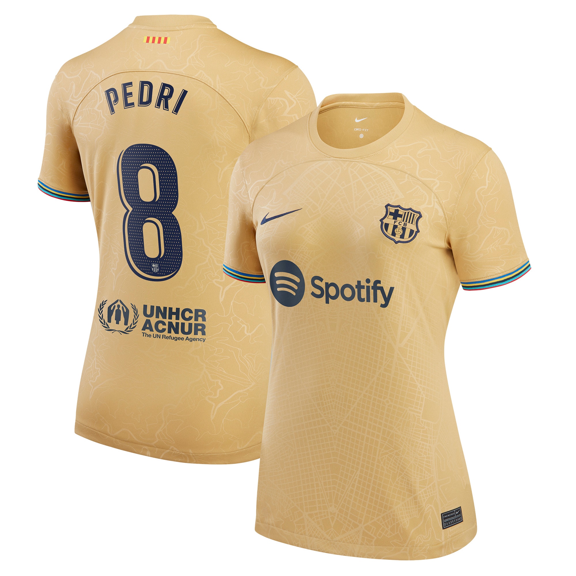 Pedri Barcelona Women's 2022/23 Away Replica Player Jersey – Gold