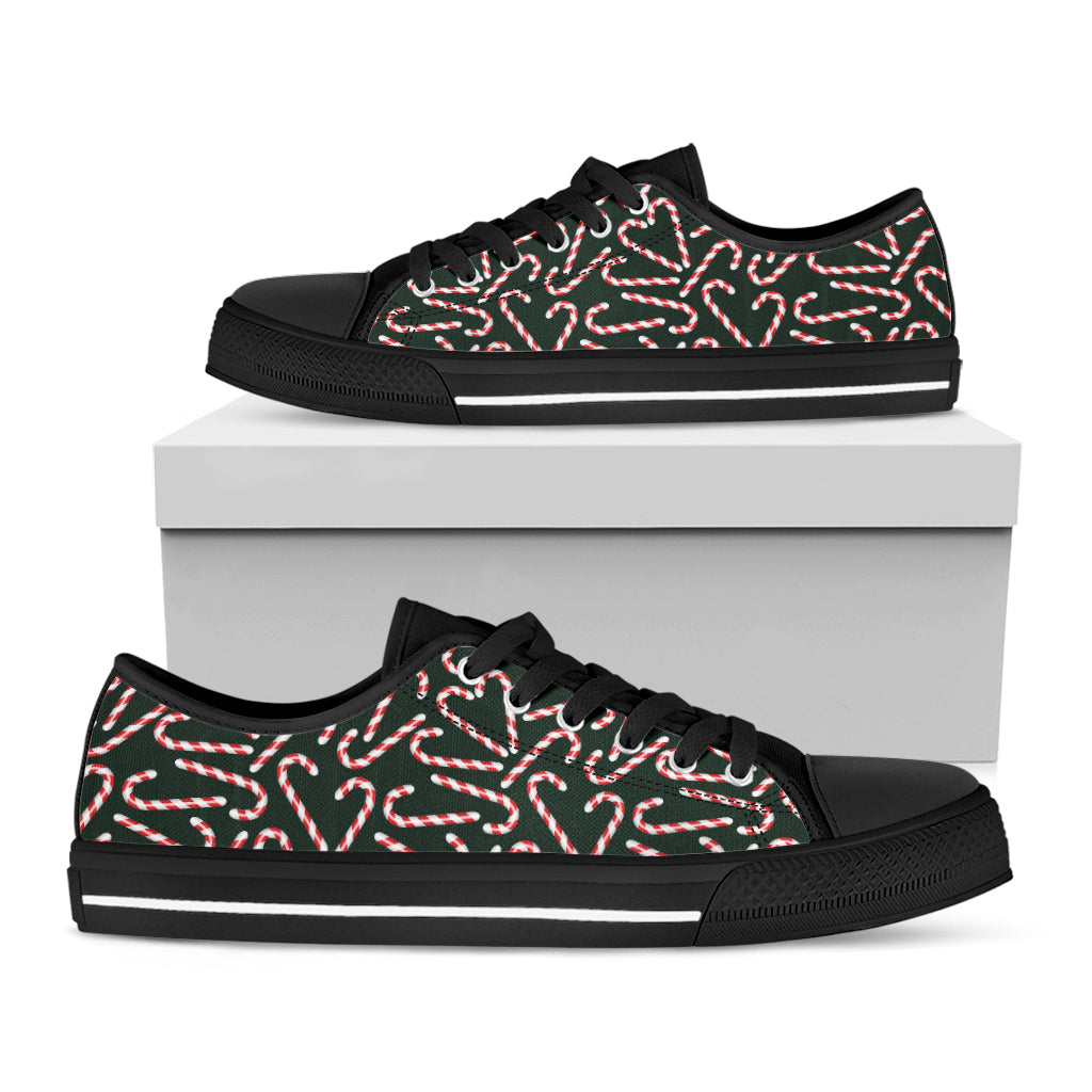 Christmas Candy Cane Pattern Print Black Low Top Shoes