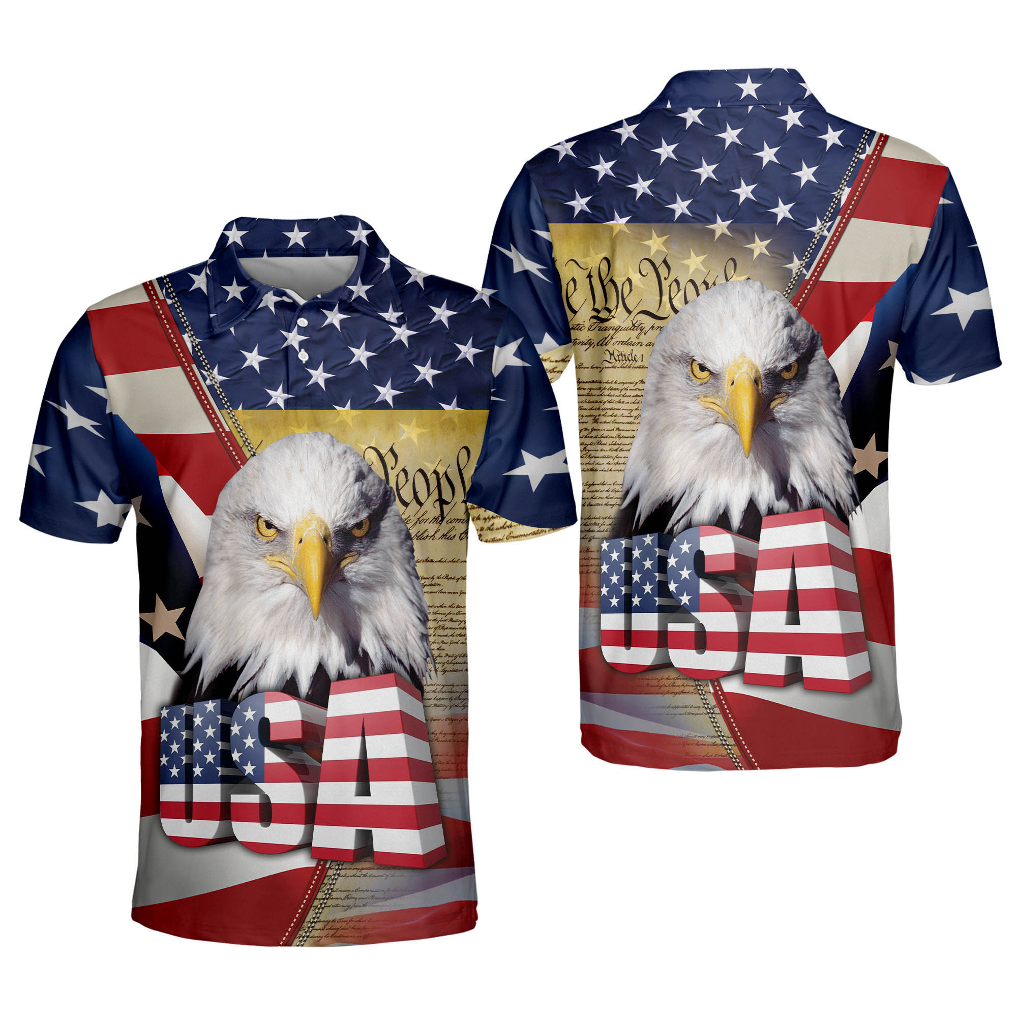 3D All Over Print American Flag Patriotic Polo Shirt, Eagle Usa Flag Shirt, Gift For Him