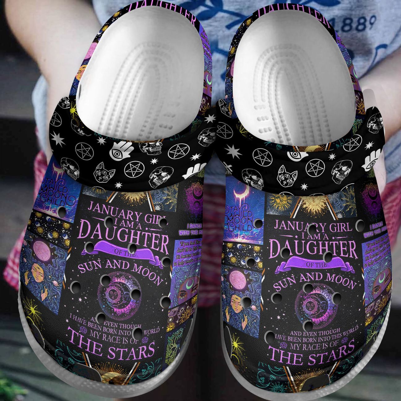 Wicca Personalized Clog, Custom Name, Text, Color, Number Fashion Style For Women, Men, Kid, Print 3D Daughter Of The Sun And Moon