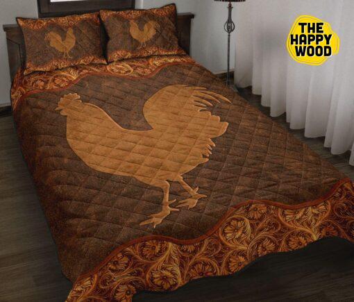 Chicken Flower Leather Style Quilt Bed Set And Pillow Covers