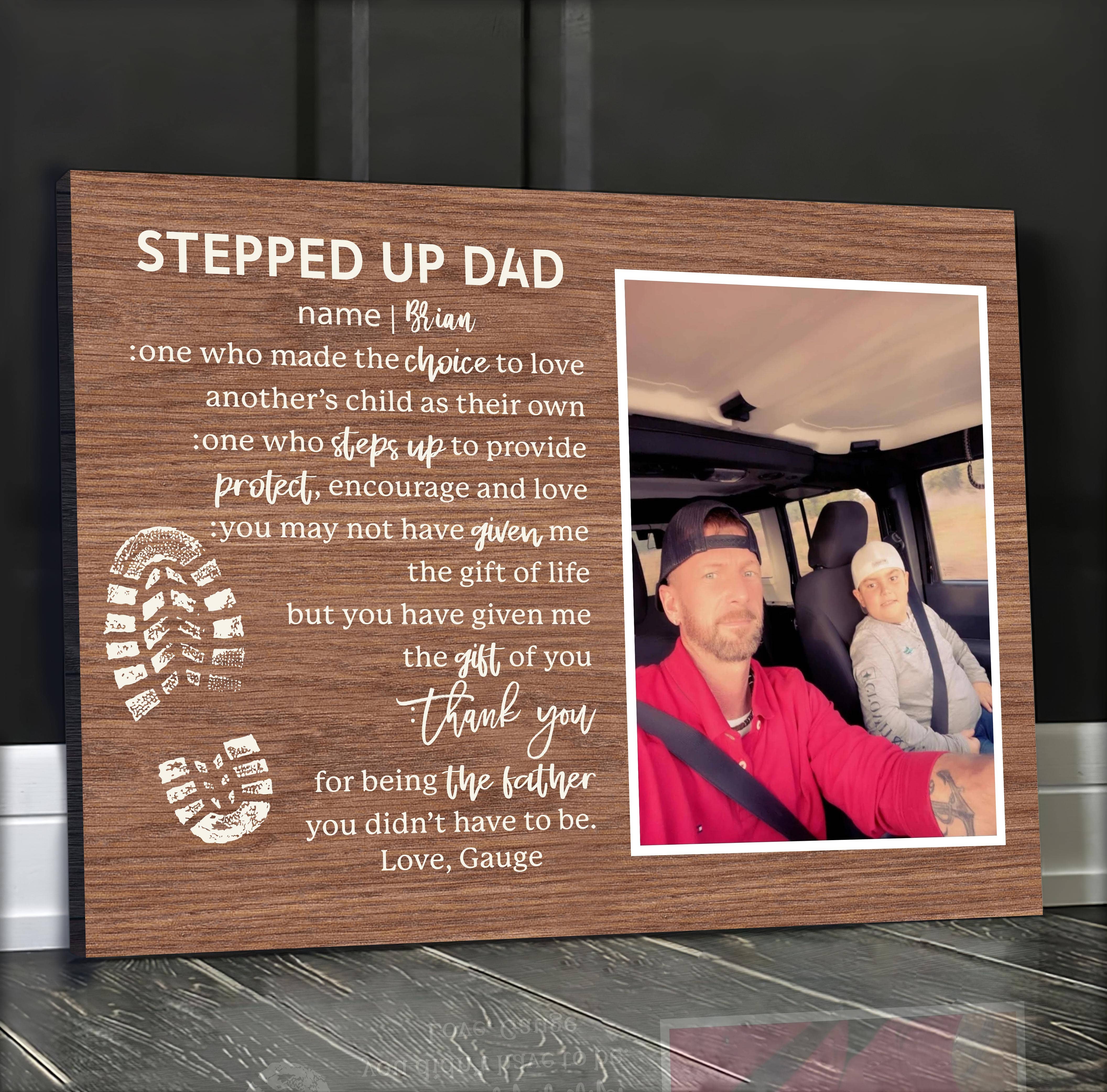 Personalized Stepped Up Dad Canvas, Gift For Stepped Up Dad, Step Dad Father’S Day, Christmas Gift