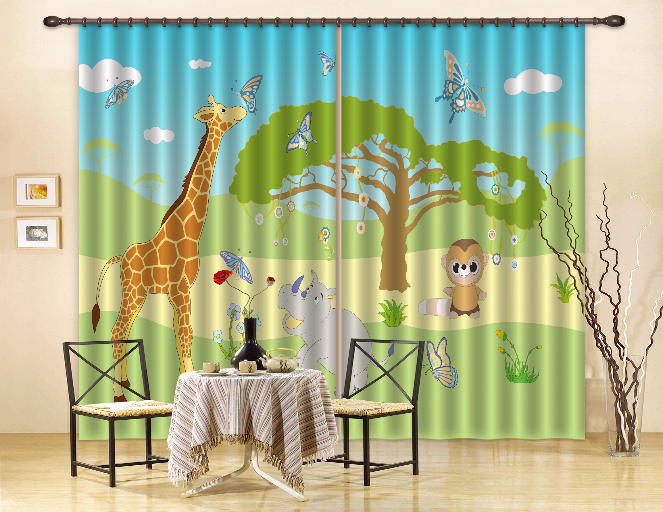 3D Cartoon Animal Tree Sky Curtains And Drapes Lqh A417