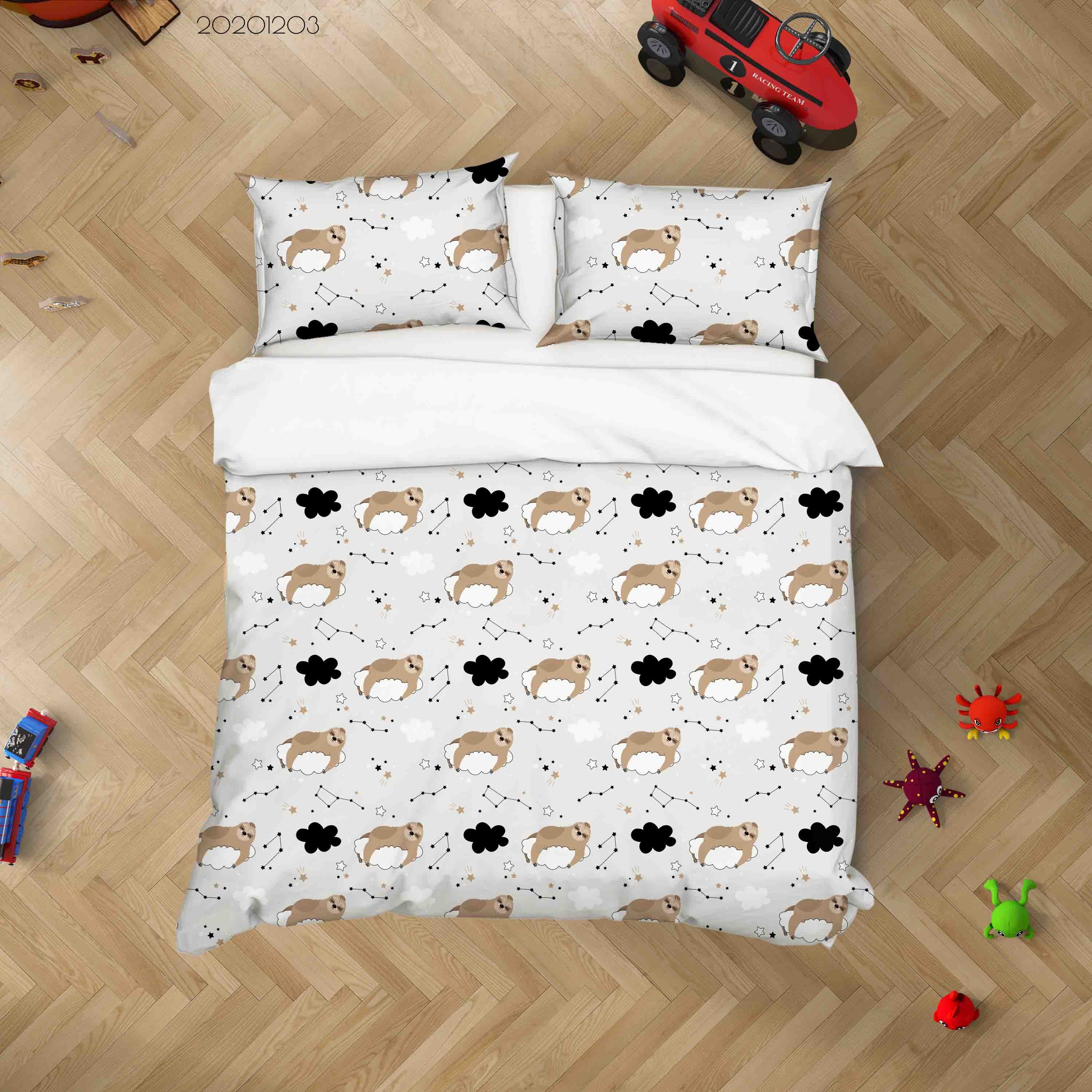 3D Cartoon Sloth Animal Cloud Star Pattern Quilt Cover Set Bedding Set Duvet Cover Pillowcases Lxl