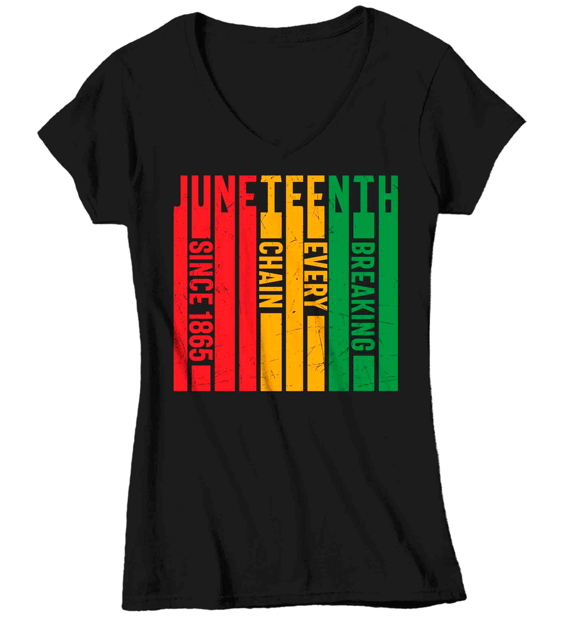 Women’S V-Neck Juneteenth Shirt Breaking Every Chain T Shirt Black History Tee African American Slavery 1865 Emancipation Day Tshirt Ladies