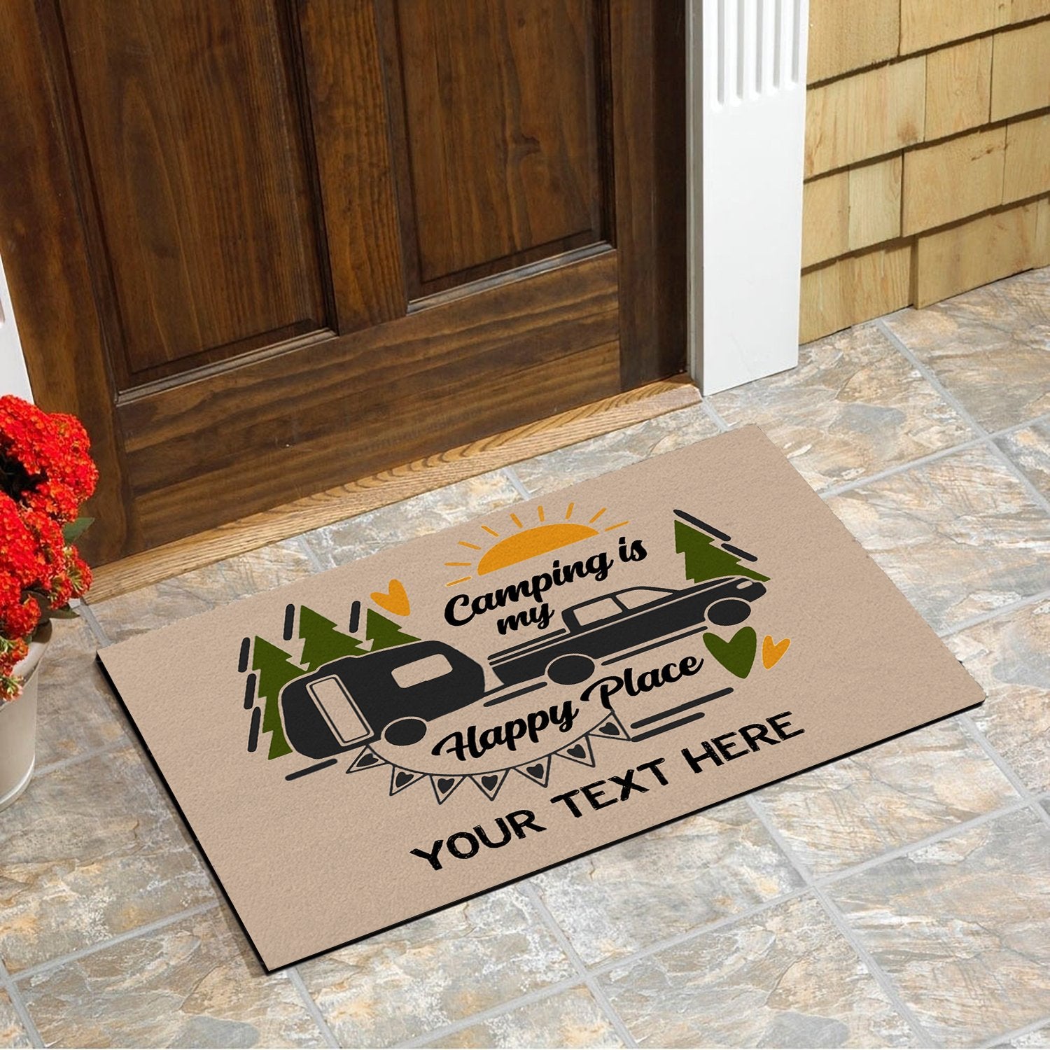 Camping Doormat For Rv Personalized, Camping Is My Happy Place Custom Text Doormat Chipteeamz – Tnn187