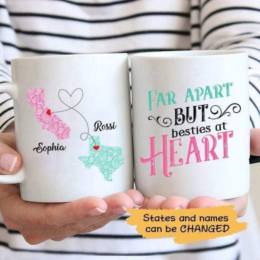 Far Apart Besties At Heart Paisley State Personalized Mug