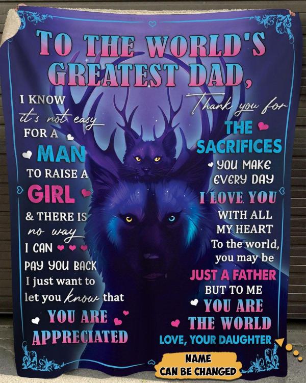 Personalized Wolf Deer Hybrid Blanket, To The World’S Greatest Dad Blanket