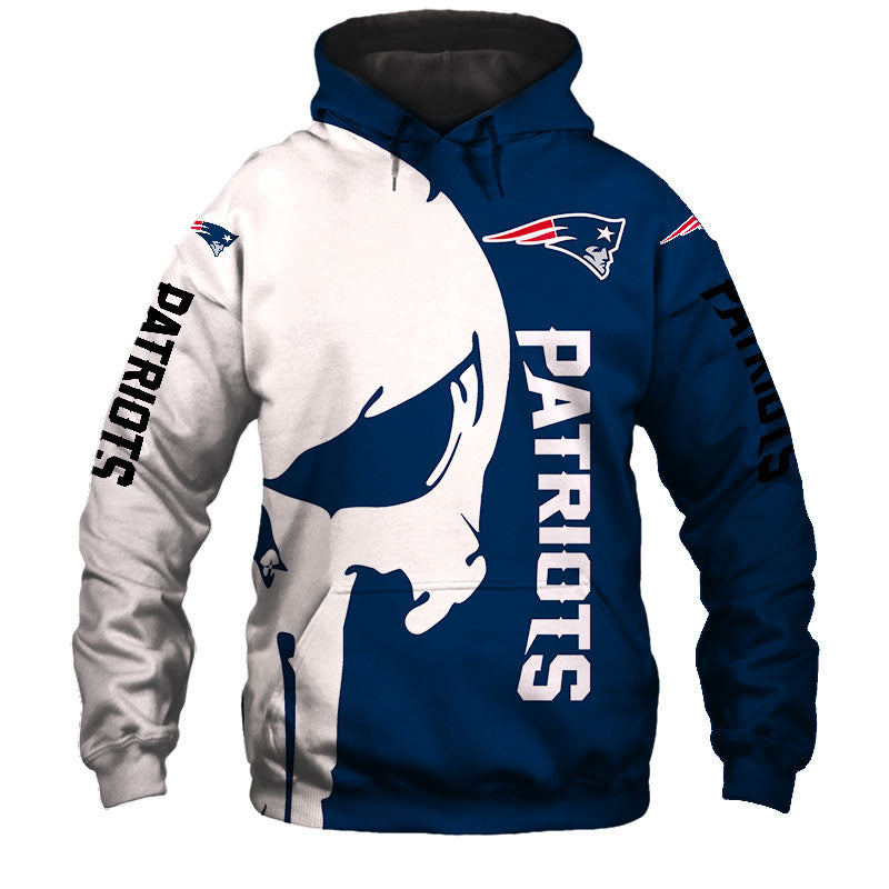 New England Patriots Skull Hoodie Printed