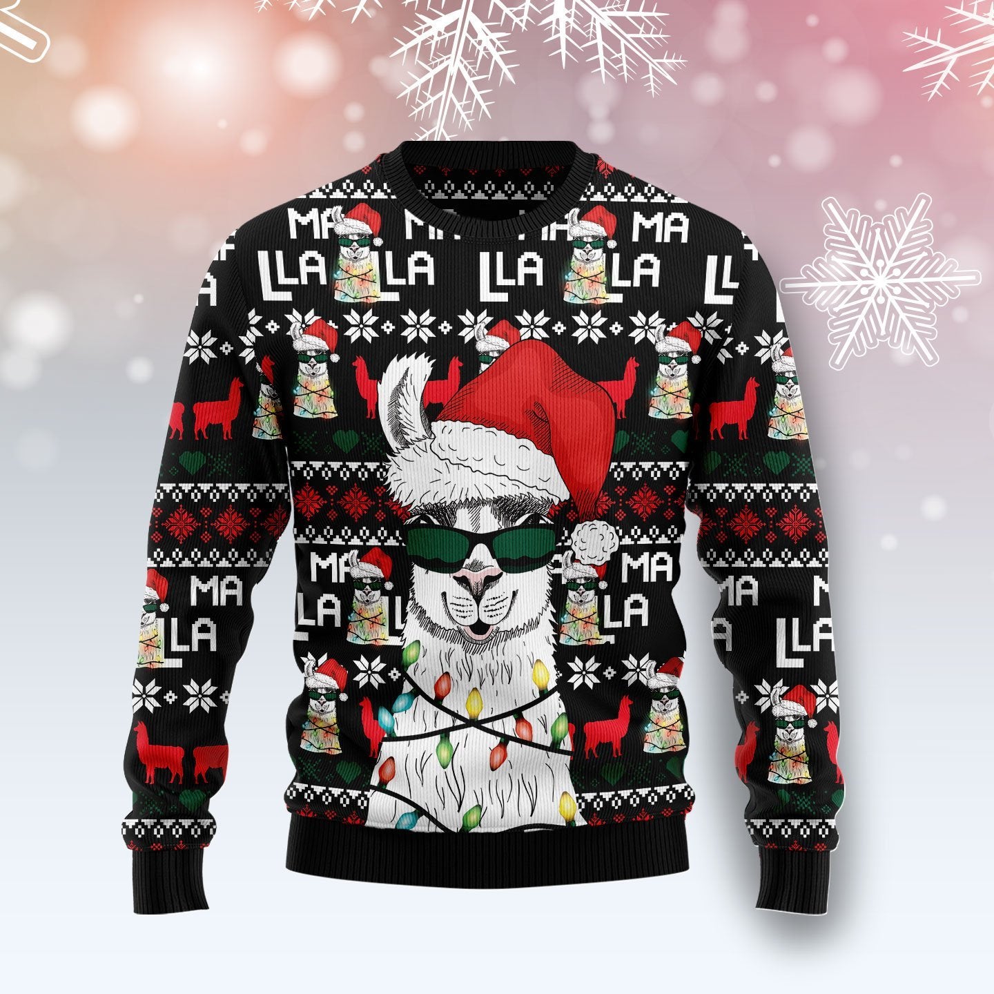 Funny Llama Christmas Light Ugly Christmas Sweater | For Men & Women | Adult | Us6071