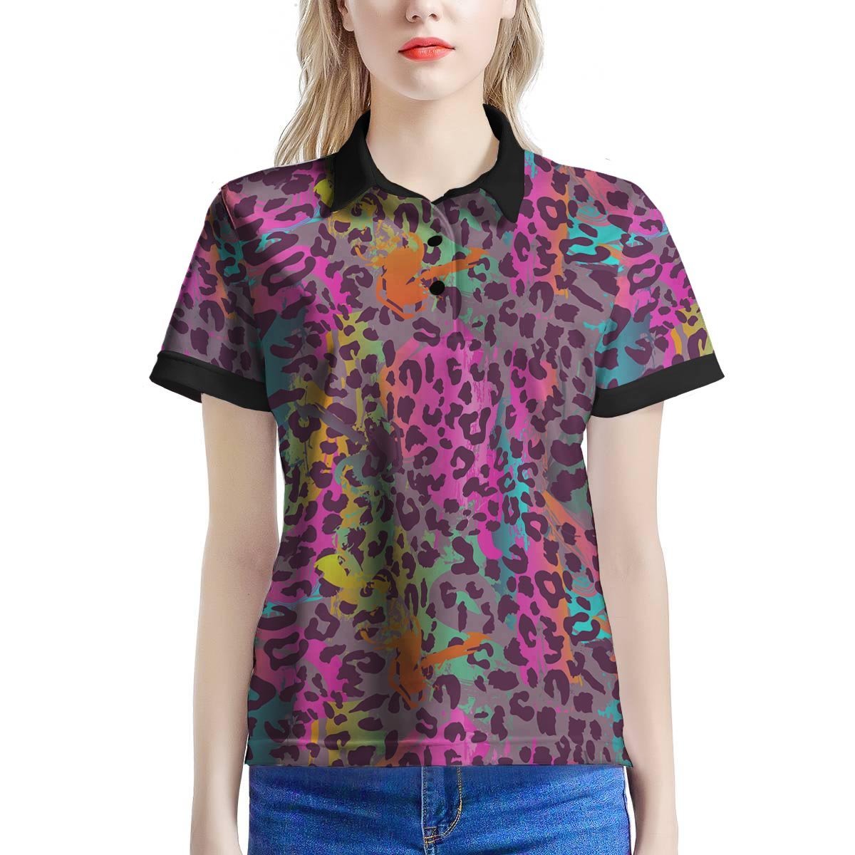 Colorful Leopard Women’S Polo Shirt