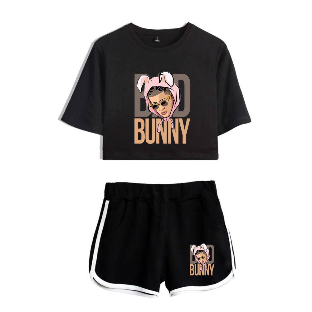 Bad Bunny T Shirt Shorts Pants Outfit Set Crop Top Yoga Shorts For Women