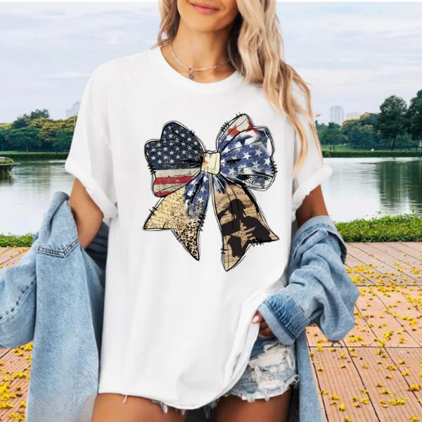 Coquette American Flag Bow Tshirt Honor the Brave Memorial Day Sublimation Clipart 4th of July Patriotic Coquette Aesthetic Tshirt