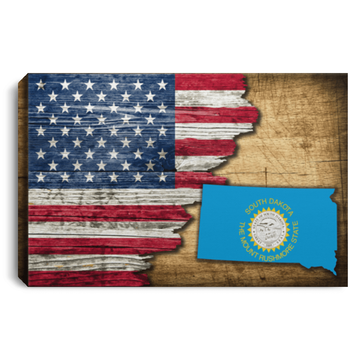 United States/Sourth Dakota Flag Ripped Effect 12X8 Inches Landscape Canvas .75In Frame