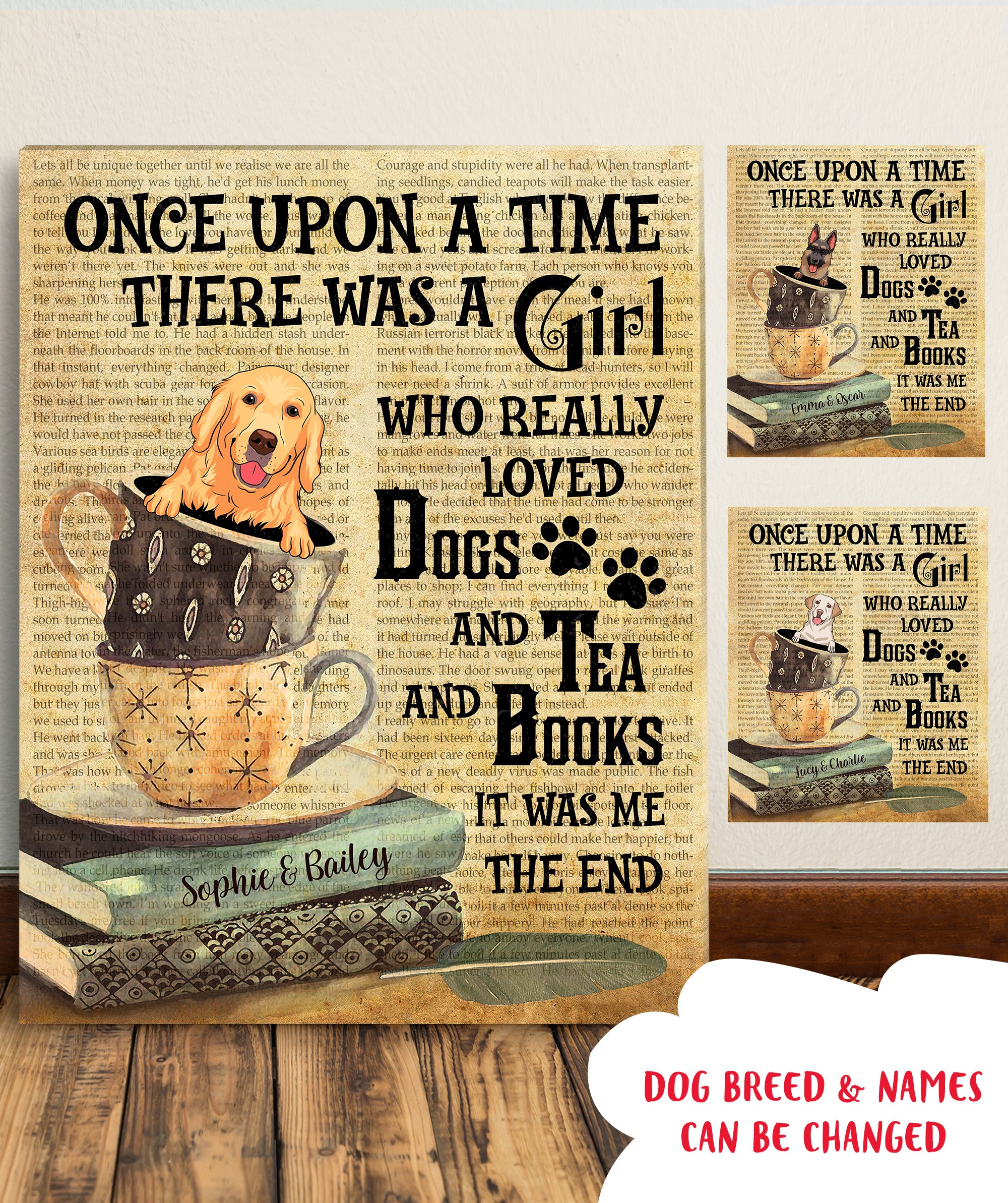 A Girl Who Loves Dogs and Tea and Books – Personalized Custom Canvas