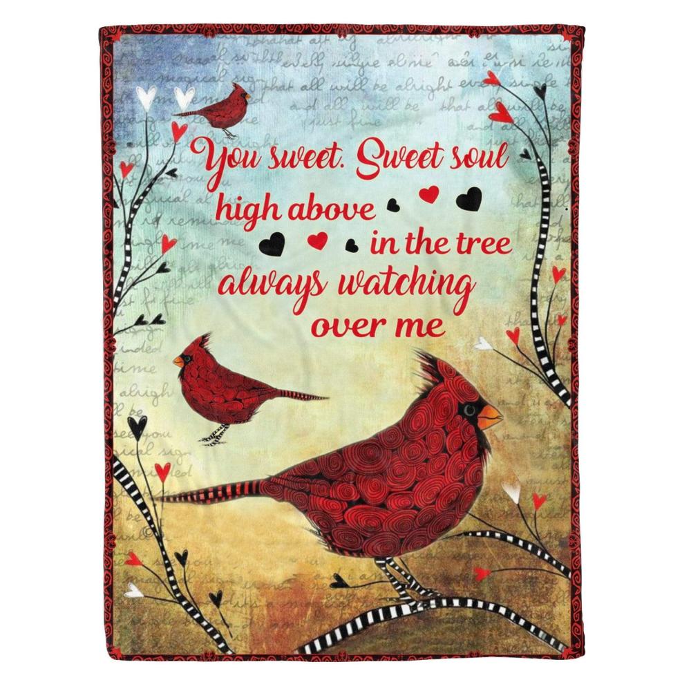 Animal Red Cardinal Sweet Soul Memorial Gift Fleece Blanket Family Gift Home Decor Bedding Couch Sofa Soft Comfy Cozy