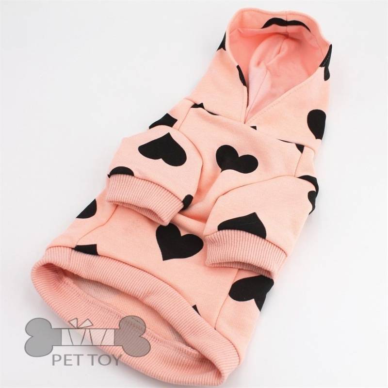 love Dog Hoodies Pink Heart Cute Puppy Pullover