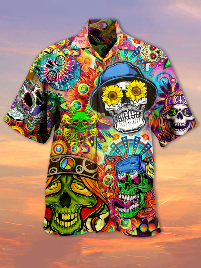 Hippie Hawaii Shirt Skull High Style Aloha Ha4492