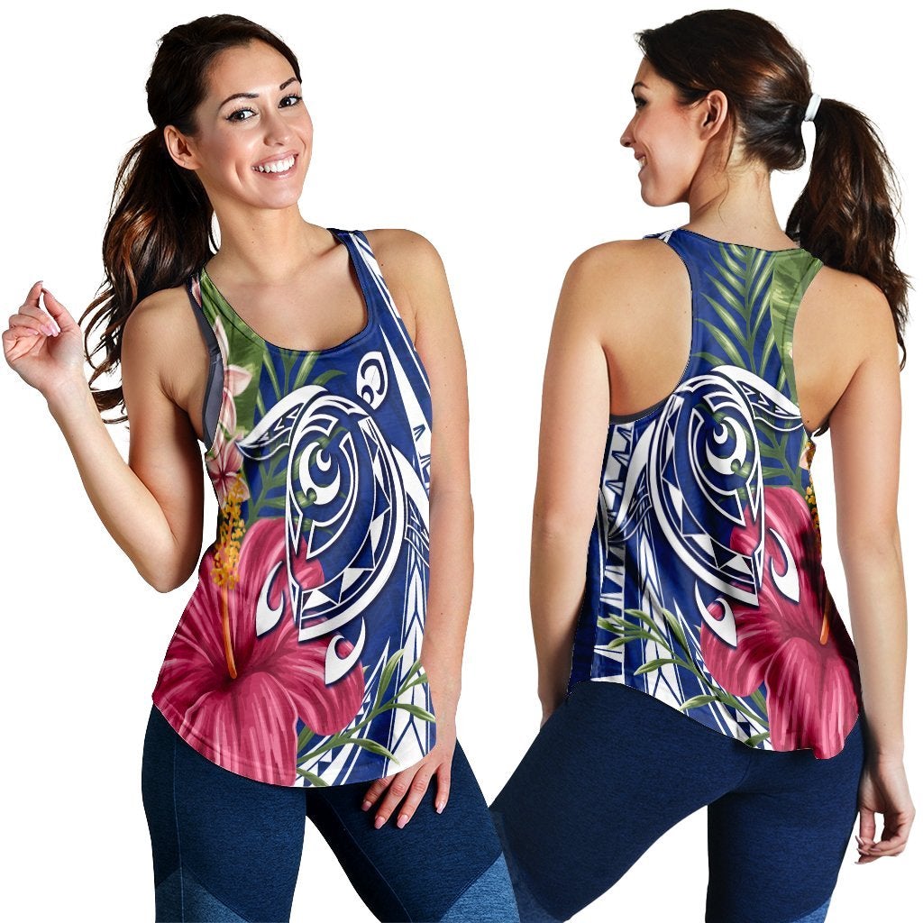 Hawaiian Polynesian Turtle Tropical Hibiscus Plumeria Racerback Tank Blue Ha12524