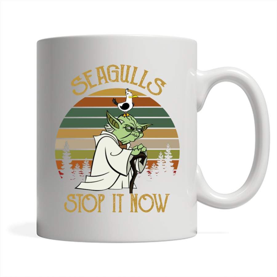 Yoda Seagulls Stop It Now Classic Vintage Retro Design – Full-Wrap Coffee White Mug