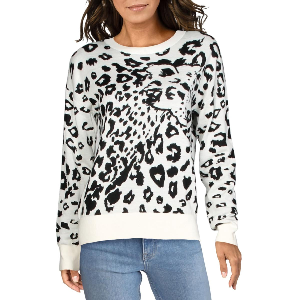 Womens Wool Animal Print Crewneck Sweater