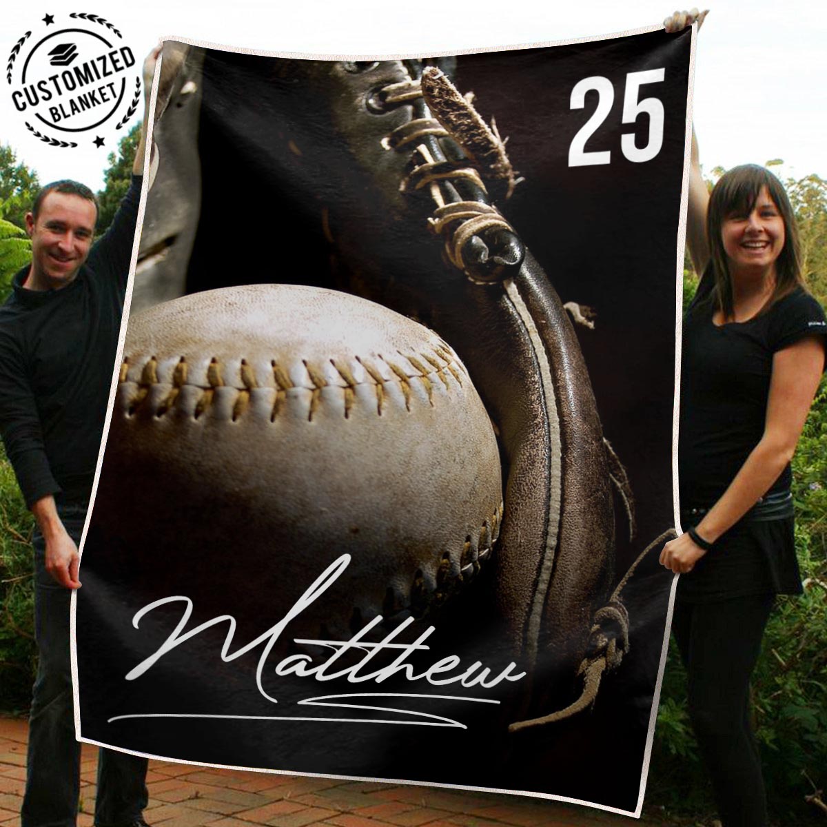 Baseball Ball Vintage Personalized Name Fleece Blanket Custom Text Print 3D, Unisex, Kid, Adult