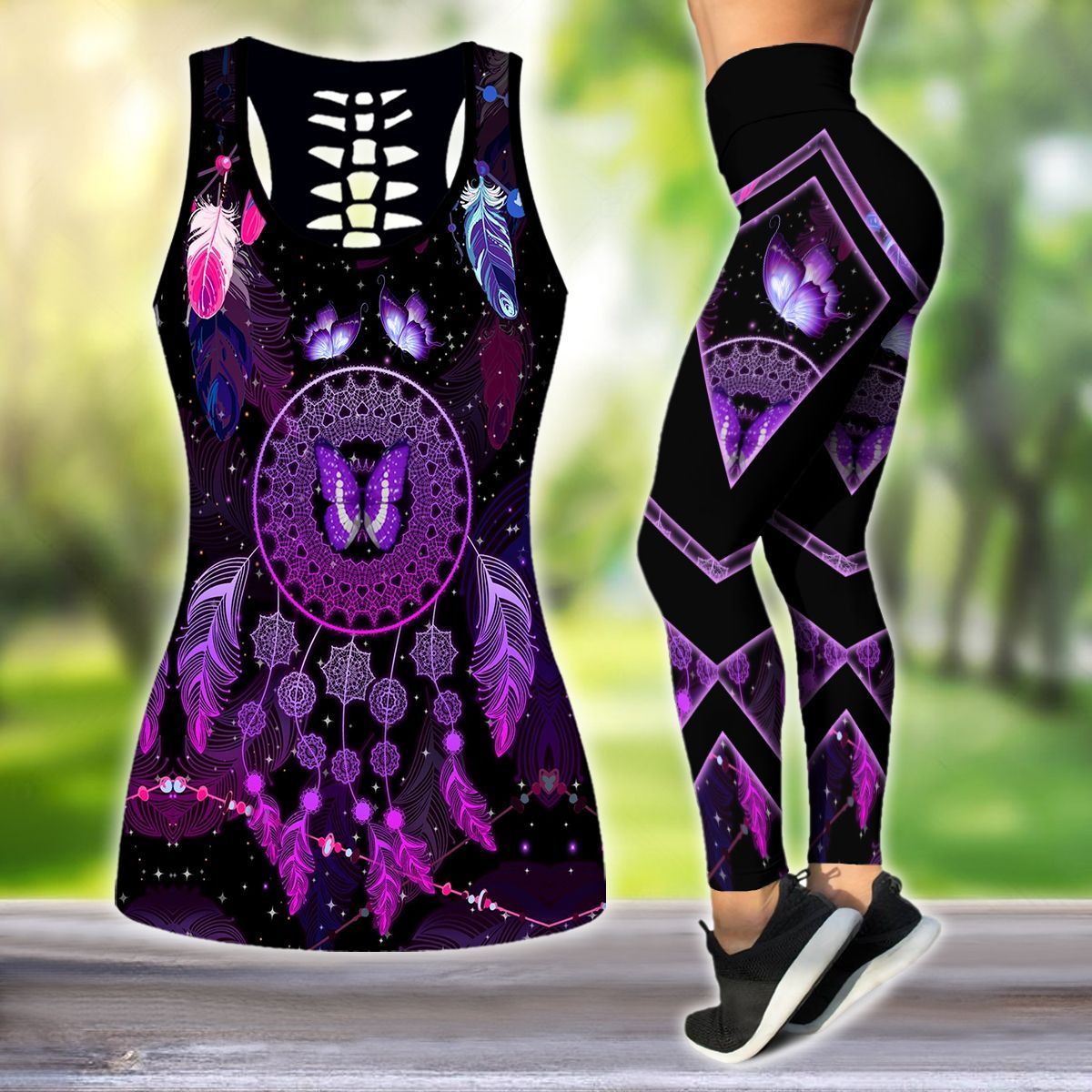 Purple Butterflies With Dreamcatcher Tank Top + Legging J2