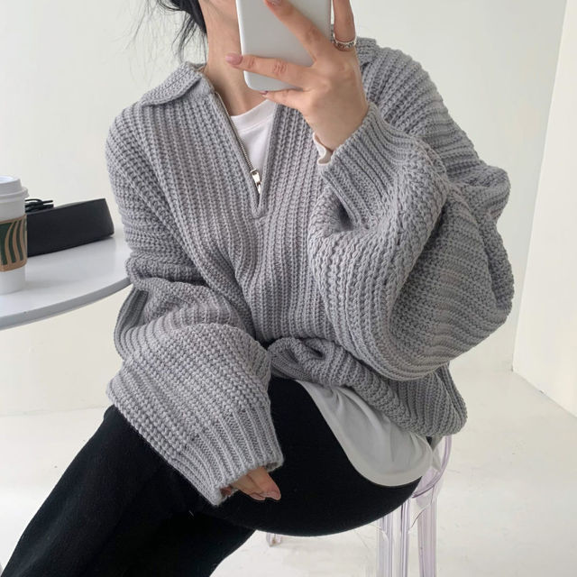 2022 Spring Women’s Sweater Fashion Thick Warm High-neck Large Size Long Sleeve Zipper Knitted Pullovers Tops alx