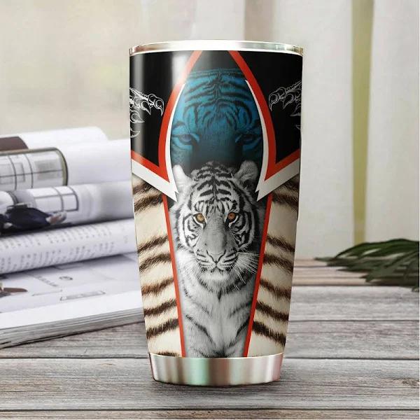 White Tiger Pattern Stainless Steel Skinny Tumbler Bulk, Double Wall Vacuum Slim Water Tumbler Cup With Lid, Reusable Metal Travel Coffee Mug