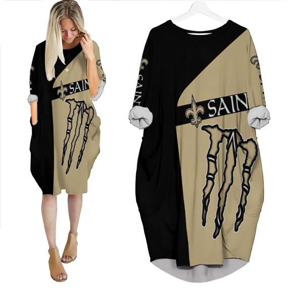 Monster Energy New Orleans Saints 3D Batwing Pocket Dress Womens Oversized Loose Dress