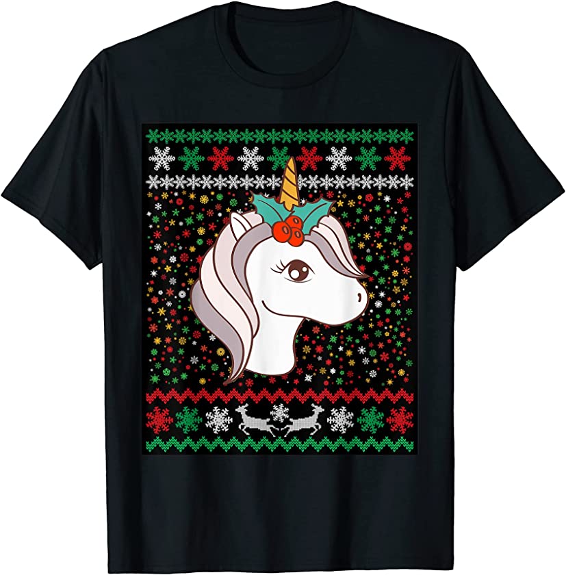 Ugly Christmas Unicorn Sweater Unicorn Xmas Gifts Girls Boys T-Shirt