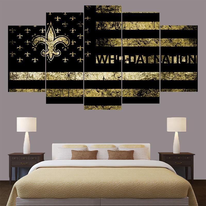 New Orleans Saints Football American Flag Sport 5 Panel Canvas Art Wall Decor