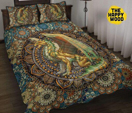 Dragon Mandala Flower Beauty Style Quilt Bed Set And Pillow Covers