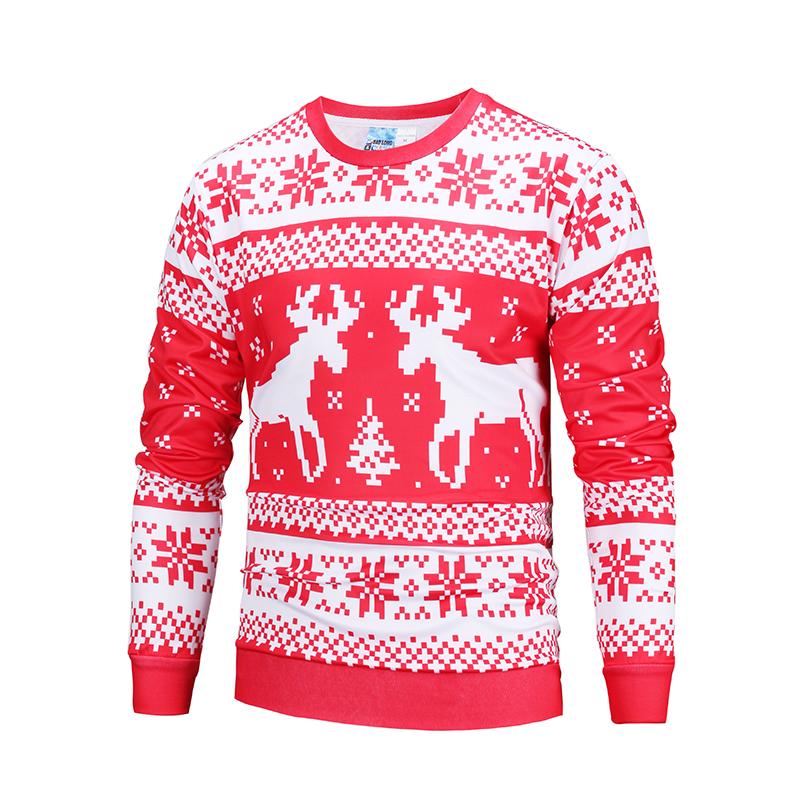 Christmas Sweatshirts – Cool Christmas Deer Striped Pattern Icon Red 3D Sweatshirt