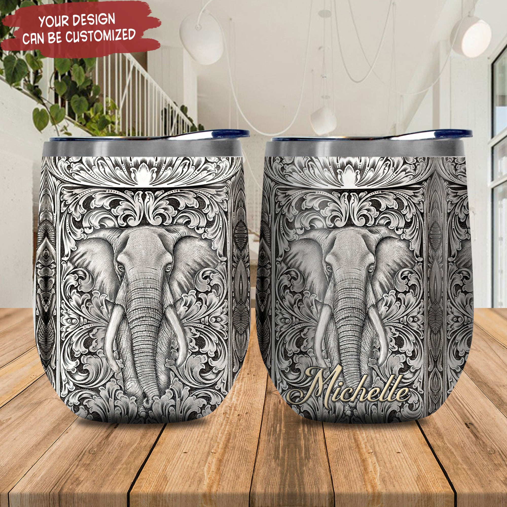 Personalized Elephant Silver Style Ttz2511005 Stainless Steel Wine Tumbler – Personalized Wine Tumbler