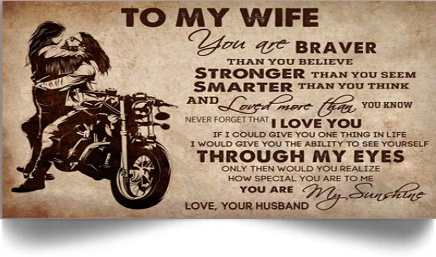 Biker Poster-to My Wife-You are My Sunshine-Husband to Wife-Home Decoration Poster, Wall Poster, Home and Room Decoration, Gifts for Wife