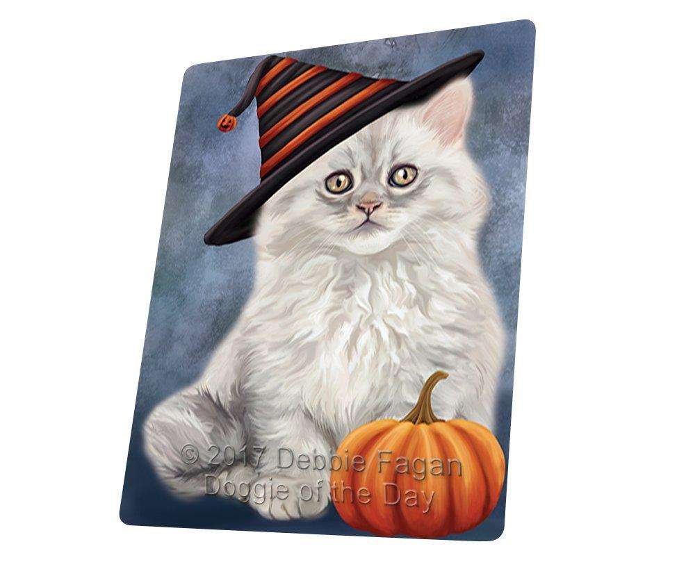 Happy Halloween Persian Cat Wearing Witch Hat With Pumpkin Art Portrait Print Woven Throw Sherpa Plush Fleece Blanket D047