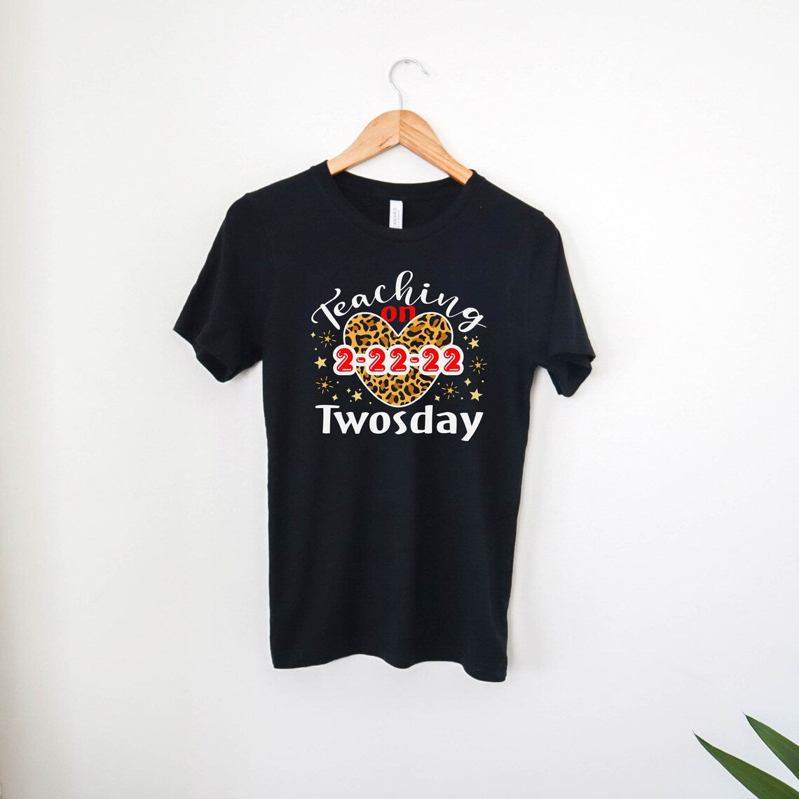 Classic Unisex T-Shirt For Teacher Teaching On 2.22.22 Twosday Leopard Heart Printed Tuesday February 22Nd Shirt