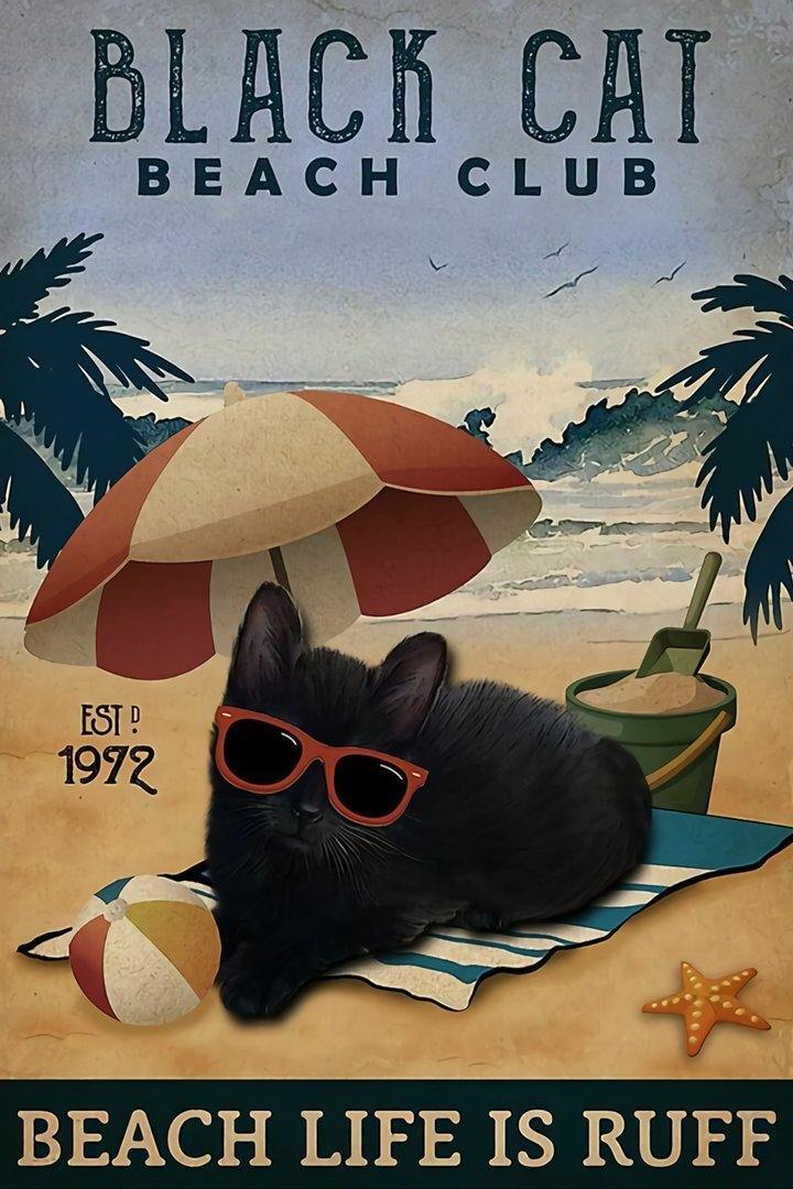 Black Cat Beach Club Beach Life Is Ruff Gift For Family Home Decor Matte Canvas Canvas Prints