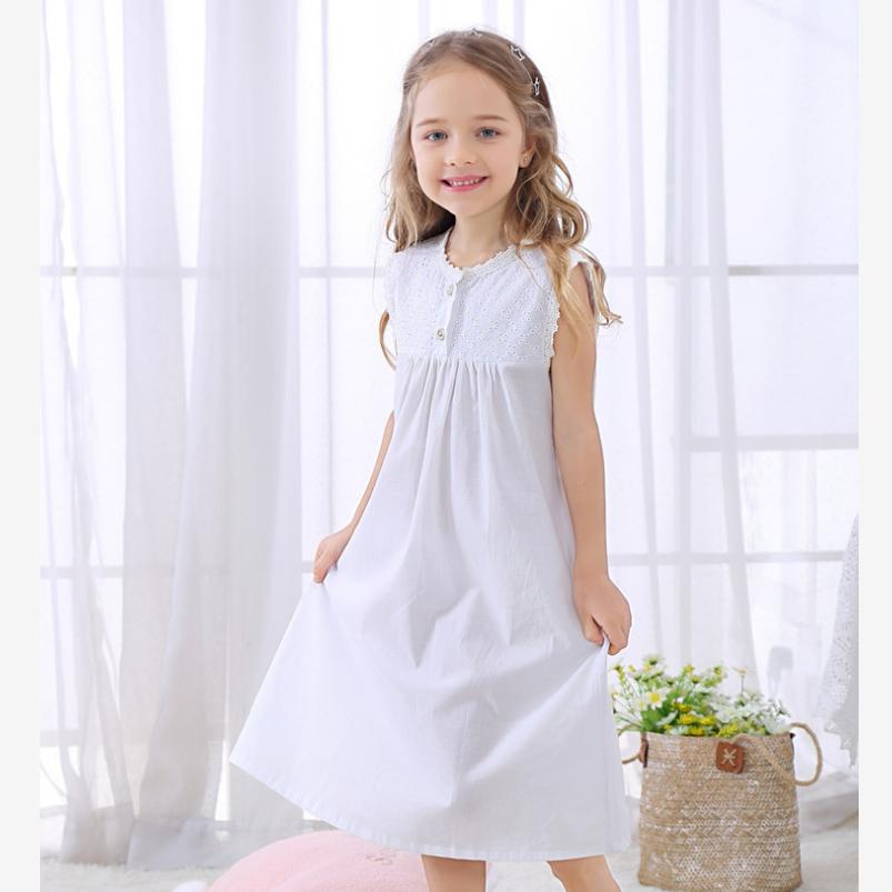 Summer Children’s Nightgown Baby Girls Clothes Lace Spliced Kids Sleepwear Vintage Princess Home Wear Long Sleeve Pajamas Y785 alx