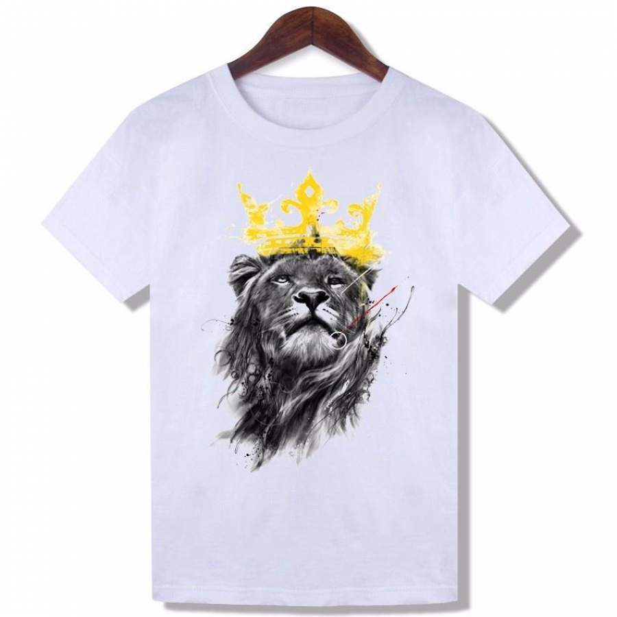 Women Newest 2016 Fashion Short Lion Printed T-Shirt Funny Harajuku Tee Shirt Hipster Cool Tops White