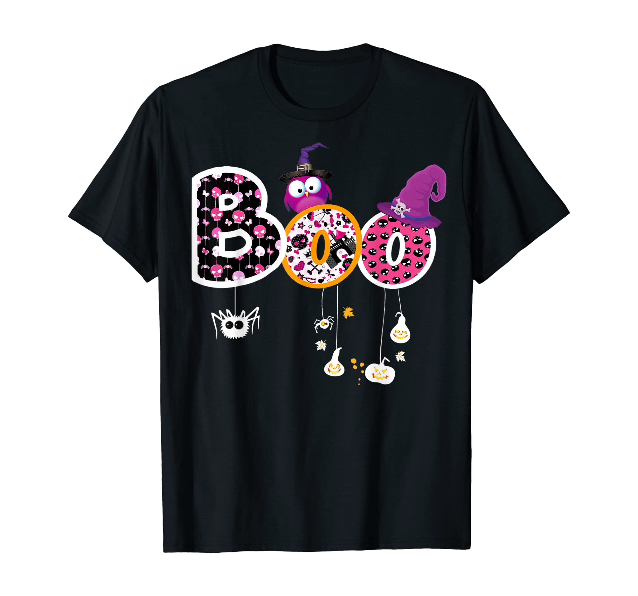 Boo Halloween Costume Spiders, Ghosts, Pumkin & Witch Hat T-Shirt